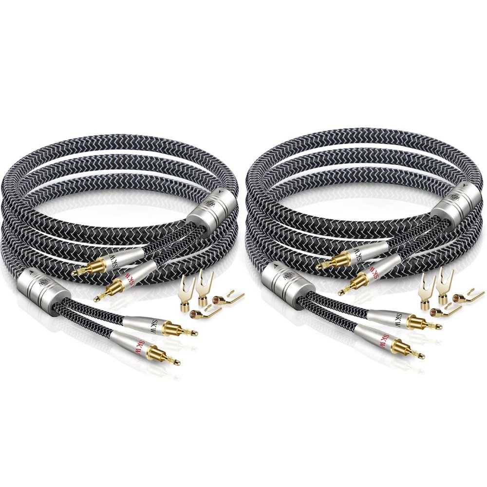 SKW High-End WG Series  Premium Speaker Cable Pair (16.4ft/5M, 2-Pack) with Convertible Banana/Spade Terminations