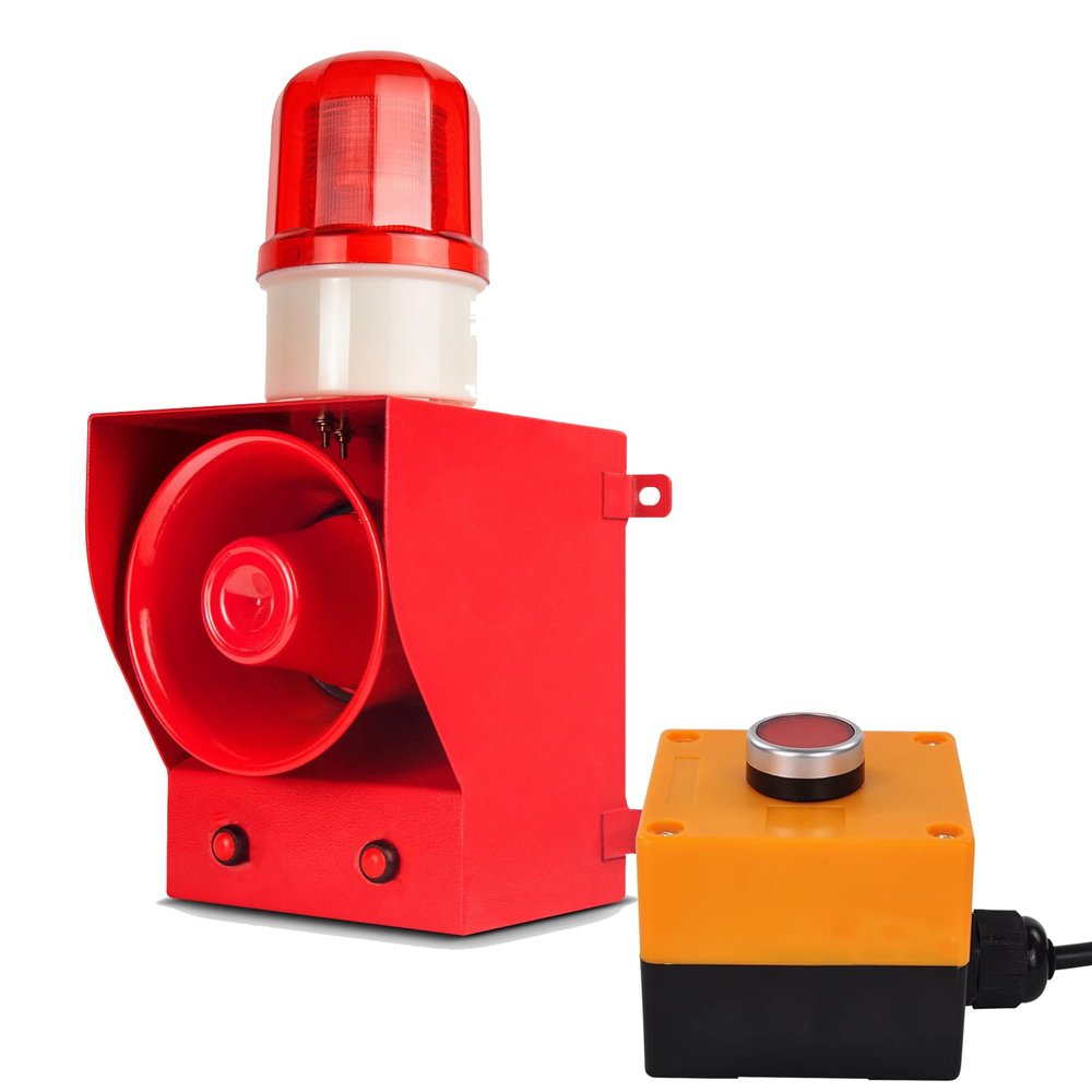 Y DIANS S Alarm Siren with Button Control Box 130dB Horn 12 Tones Adjustable 45w Emergency Alarm Systerm Strobe Siren for Farm Factory Harbor Dock AC220V