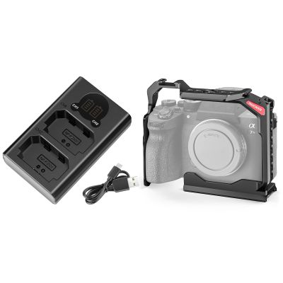 NEEWER Full Camera Cage Compatible with Sony a7R V/a7R IV/a7 IV/a7S III/a1, Compatible with DJI RS Stabilizers, CA004Dual USB Charger for Sony NP-FZ100 Battery Included
