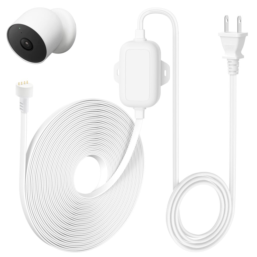 delilyn 25ft/7.5m Power Cable Compatible with Google Nest Cam Outdoor or Indoor, Battery(2nd Gen), Weatherproof 5V 2A Charging Cable for Nest Cam Continuously with One-Piece Molding Adapter