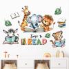 Mfault Time to Read Animal Book Wall Decals Stickers, Educational Elephant Lion Giraffe Nursery Decorations Classroom Bedroom Art, Zebra Leopard Plant Neutral Toddler Kids Reading Corner School Decor view 1