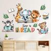 Mfault Time to Read Animal Book Wall Decals Stickers, Educational Elephant Lion Giraffe Nursery Decorations Classroom Bedroom Art, Zebra Leopard Plant Neutral Toddler Kids Reading Corner School Decor view 3