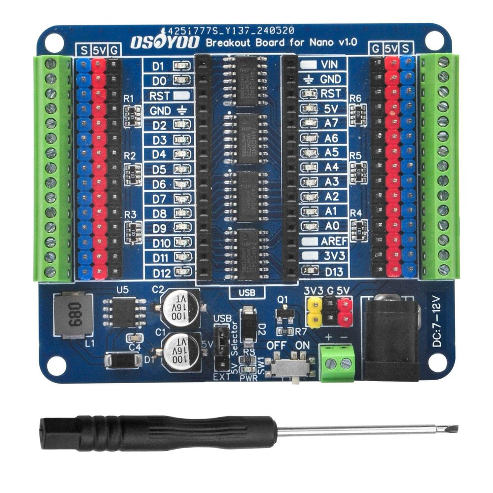 OSOYOO Nano IO Shield Breakout Board with GPIO Status LED, Terminal Expansion Holder for Arduino Nano
