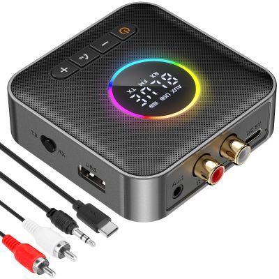 Bluetooth 5.4 Transmitter Receiver 3-in-1 Bluetooth Adapter HiFi Audio Receiver FM Transmitter with LED Display 3.5mm AUX RCA USB for TV/Car/PC/Home Stereo/Speakers