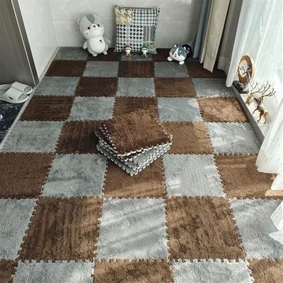 20pcs Splicing Mat Ins Style Room Carpet, Bedroom, Children's Bedside Blanket, Stain Resistant Living Room, Soft Thicken Interlocking Carpet Tiles Floor Mat(Grey+Brown)