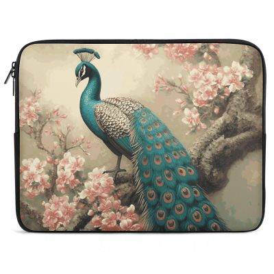 15inch Laptop Sleeve Bag Oriental Peacock on Flower Tree Laptop Bag Shockproof Computer Carrying Cover Slim Briefcase Handbag