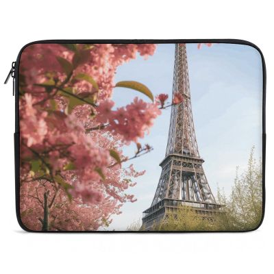 15inch Laptop Sleeve Bag Paris Eiffel Tower Flower Laptop Bag Shockproof Computer Carrying Cover Slim Briefcase Handbag