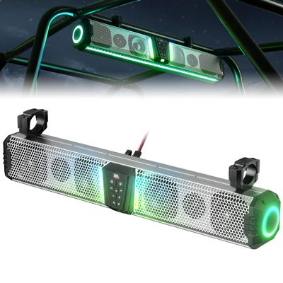 KEMIMOTO Midnight S80 32-Inch Aluminum UTV Sound Bar, IP66, 65Hz Deep Bass, Multicolor Lights, Music Sync, App Control, Bluetooth Soundbar for UTV, Golf Cart, Marine, Boat with 1''-2'' Roll Bar