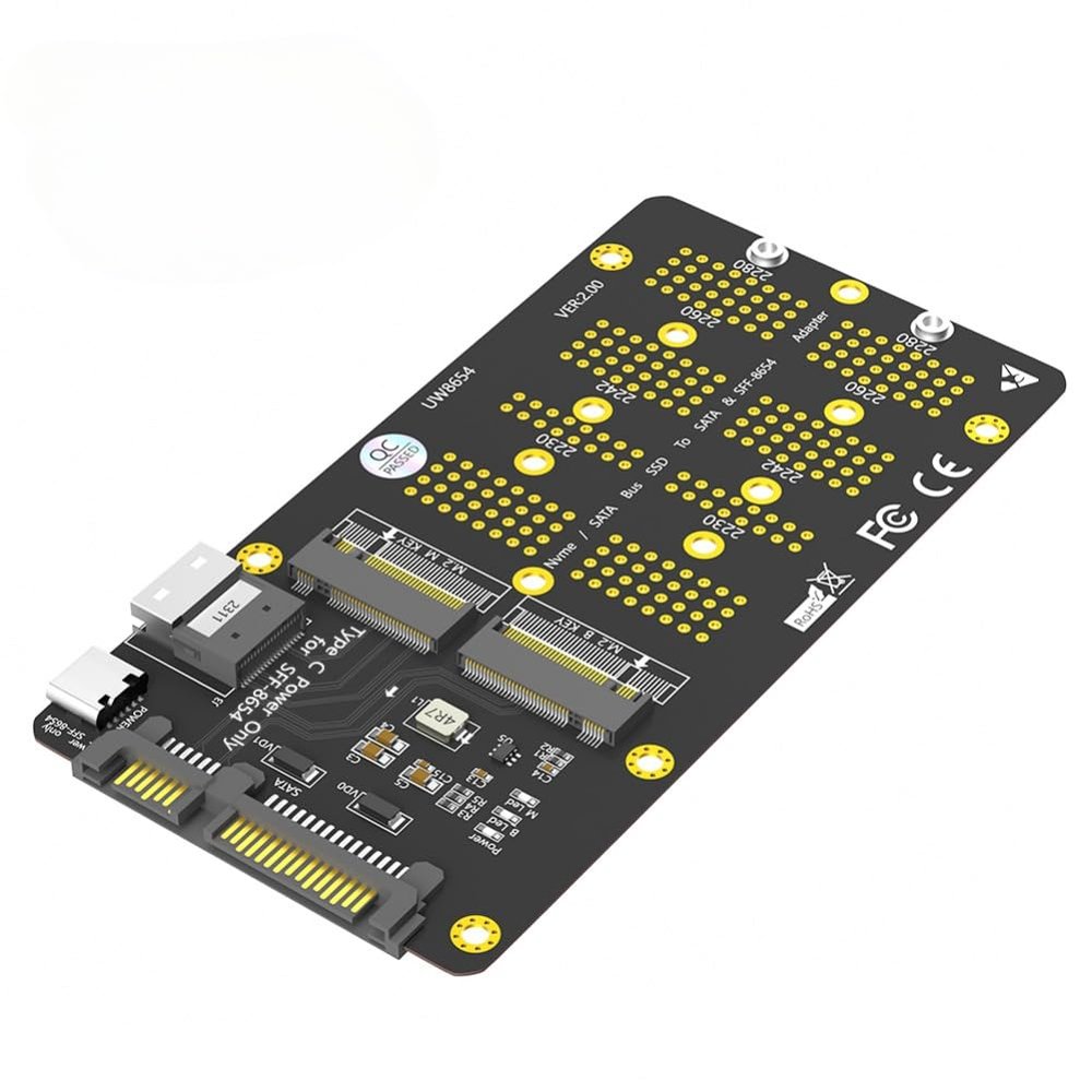 AYASOSO High-Speed 2 in 1 M.2 NVMe/SATA SSD to SFF-8654 & SATA Adapter Combo