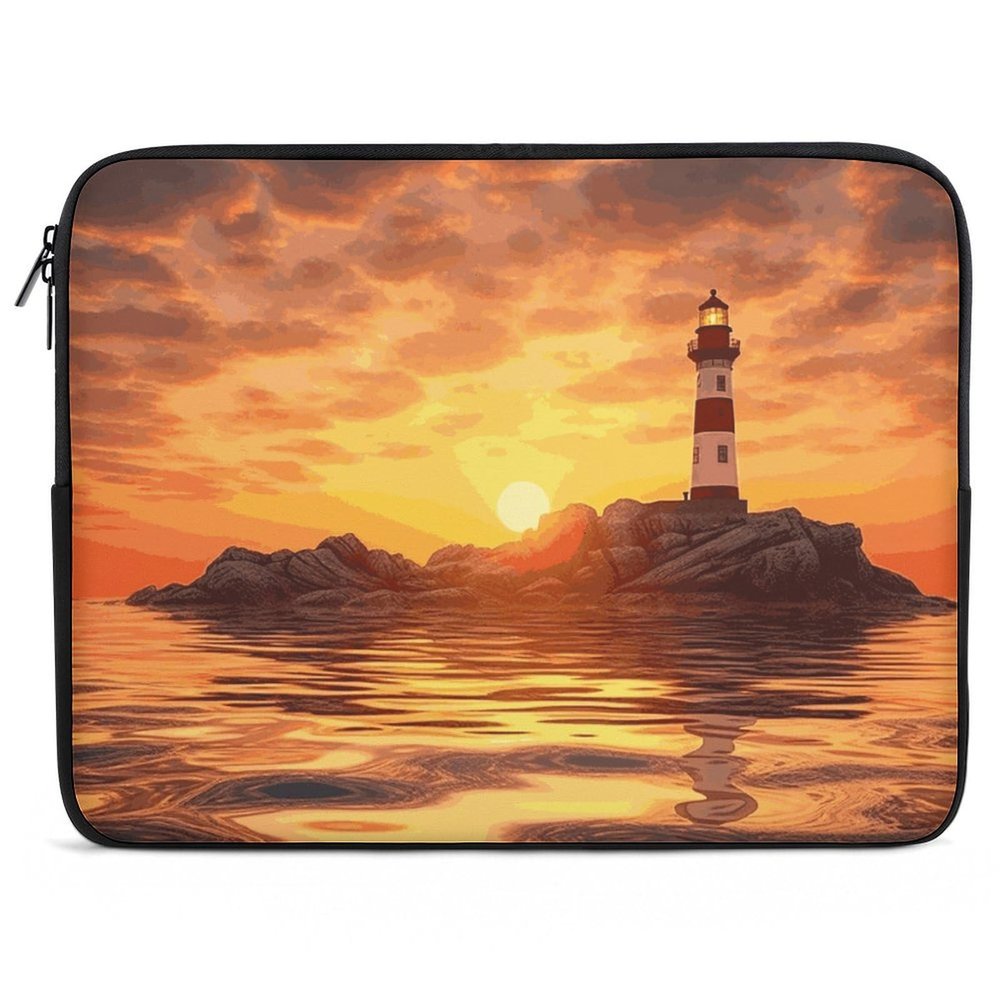17inch Laptop Sleeve Bag Sea Lighthouse in Sunset Laptop Bag Shockproof Computer Carrying Cover Slim Briefcase Handbag