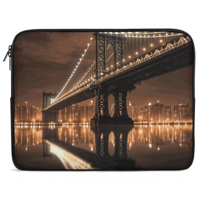 17inch Laptop Sleeve Bag New York Manhattan Bridge Night Laptop Bag Shockproof Computer Carrying Cover Slim Briefcase Handbag