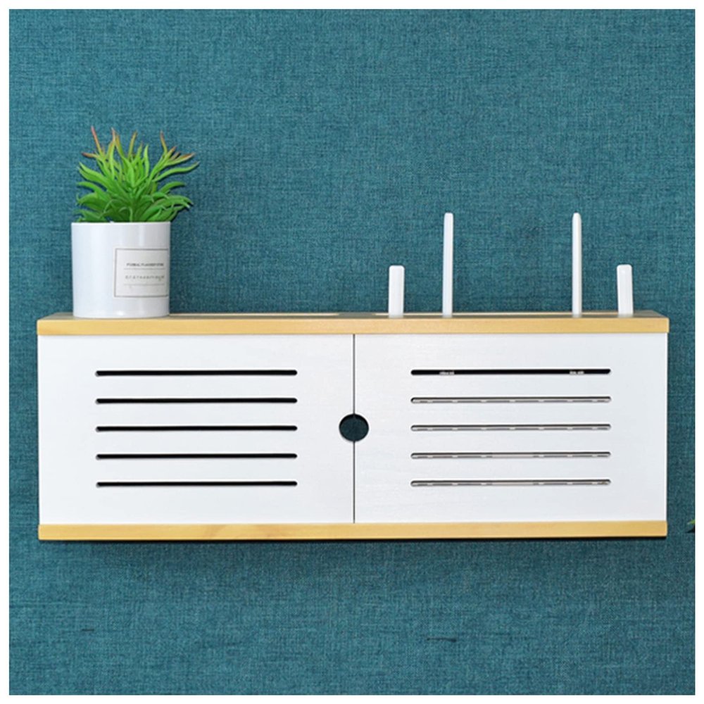 FENOKD Wall Mount WiFi Uter Storage Box Wooden Uter Fenches Power Strip and Cable Management Storage Box for Bedom Living Om (C 60X21X12Cm)