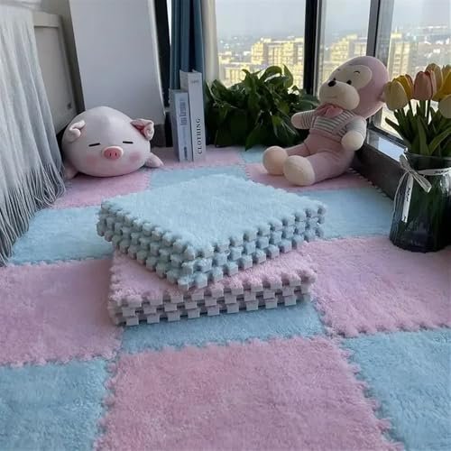 YQJYBD 10pcs Foam Carpet Tiles,Four Seasons Universal Suede Floor Mat,Stitching Bedroom Wall-to-Wall Carpeting,RV Carpet Tiles for Bedroom, Playroom,Exercise(Dark Blue Pink)
