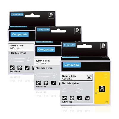 Aonomi 18488 Rhino Flexible Nylon Label Tapes 1/2" Replacement for DYMO Rhino 4200 5000 5200 6000 Label Makers, a18488 Flexible Nylon Cable Industrial Tapes, Black on White, 12mm x 3.5m, 3 Packs