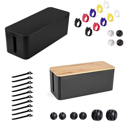 Cable Management Box - Wooden Style Large Cord Organizer Box to Hide Wires & Large Cable Organizer Box to Cord Organizer Box for Home & Office, Black