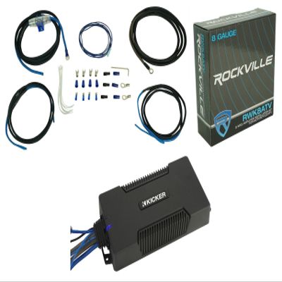 Audiosavings Bundle: (1) Kicker 48PXA6001 600 Watt Mono Amplifier 1-Ohm Sub Amp for ATV/UTV/RZR PXA6001 Bundle with (1) Rockville RWK8ATV OFC Copper 8 AWG Gauge Amp Installation Wire Kit (2 Item)