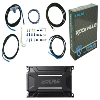 Audiosavings Bundle: (1) Alpine KTA-30MW 600 Watt Mono Amplifier Class-D Amp Bundle with (1) Rockville RWK8ATV OFC Copper 8 AWG Gauge Amp Installation Wire Kit 4 RZR/ATV/UTV (2 Items)