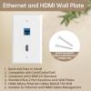 3 Pack HDMI Ethernet Wall Plate, RJ45 Cat6 HDMI Keystone Jack, 2-Port Ethernet Wall Outlet with Low Voltage Mounting Bracket, Hide Cables Behind The Wall view 2