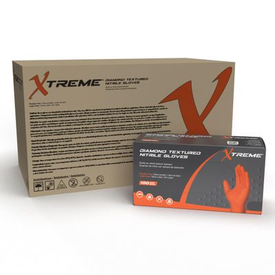 Xtreme Orange Nitrile Gloves with Diamond Texture, Powder Free, Industrial Grade, Size XX-Large, Case of 1000 Gloves