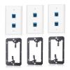 3 Pack Ethernet Wall Outlet, 2-Port Ethernet Wall Plate RJ45 Cat6 Blue Keystone Jack with Low Voltage Mounting Bracket, Hide Cables Behind The Wall view 1