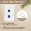 3 Pack Ethernet Wall Outlet, 2-Port Ethernet Wall Plate RJ45 Cat6 Blue Keystone Jack with Low Voltage Mounting Bracket, Hide Cables Behind The Wall view 2