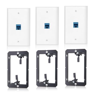 3 Pack Ethernet Wall Plate, RJ45 Cat6 Blue Keystone Jack, 1-Port Ethernet Wall Outlet with Low Voltage Mounting Bracket, Hide Cables Behind The Wall