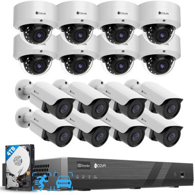 4COVR PoE 16 Camera Security System for Business, AI Human Vehicle Detection, 8 Dome IK10 Vandal-Proof 8 Bullet 5MP Wired IP Camera IP67, Remote Access, 16 Channel 4K NVR with 4TB HDD, LYH54A5M1616