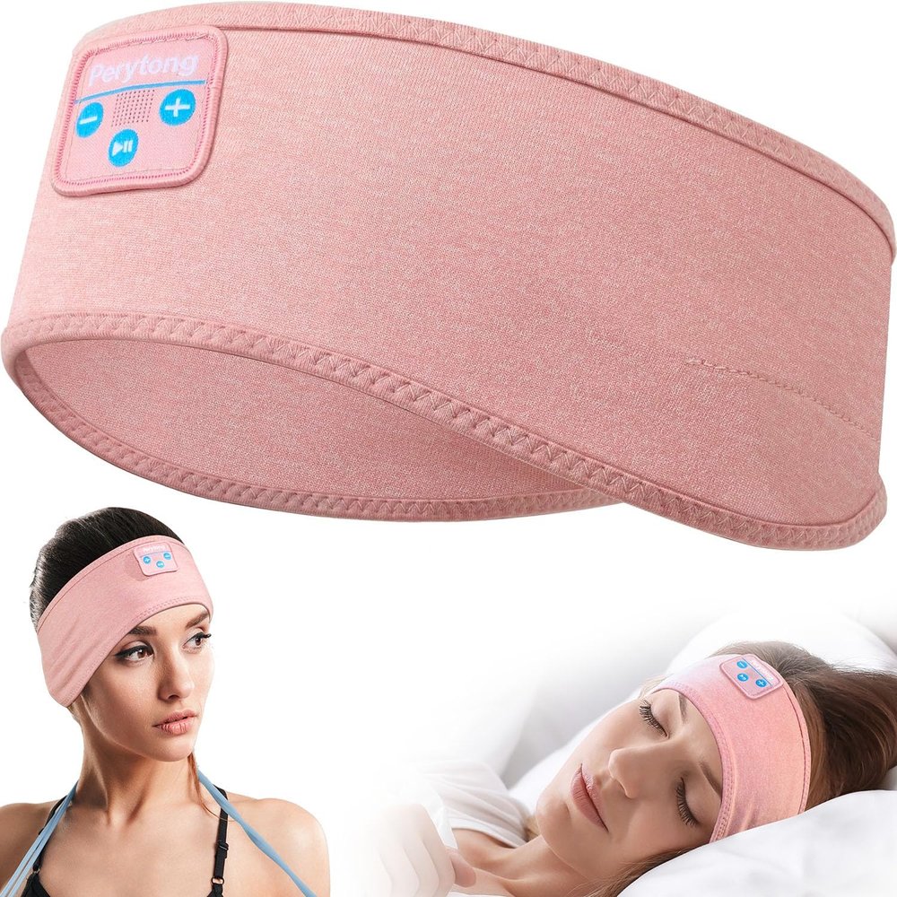 Perytong Sleep Headphones Wireless, Bluetooth Sports Headband Headphones with Ultra-Thin HD Stereo Speakers Perfect for Sleeping,Workout,Jogging,Yoga,Insomnia, Air Travel, Meditation (Bright Pink)
