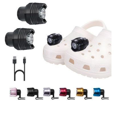 RAHAN 2 Pcs Rechargable Clip on Clog Headlights Shoe Charms, Flashlight Attachment for Shoe, Accessory for Kids Boy Girl Men Women Adult Sandals, Clip on Clog Light up Shoe Decoration Charms for Shoe