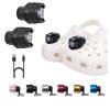 RAHAN 2 Pcs Rechargable Clip on Clog Headlights Shoe Charms, Flashlight Attachment for Shoe, Accessory for Kids Boy Girl Men Women Adult Sandals, Clip on Clog Light up Shoe Decoration Charms for Shoe view 1