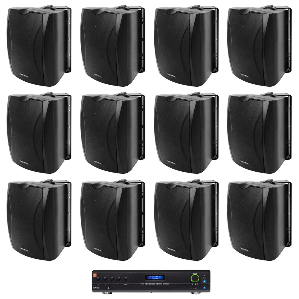 Audiosavings Bundle: (1) JBL VMA1120 Commercial/Restaurant 120W 70v Bluetooth Mixer/Amplifier, 5 Inputs Bundle with (12) Rockville WET-5B 70V 5.25" IPX55 Commercial Wall Speaker (11 Items)