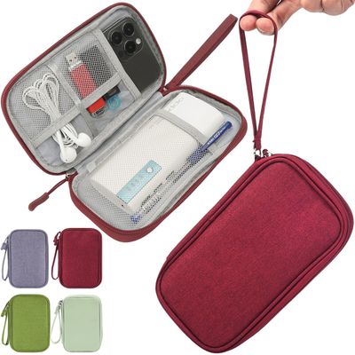 CAAORDKSO Electronic Cord Organizer Travel Case, Electronic Organizer Pouch Bag, Cable Organizer bag Pouch Electronic Accessories Case for Cable, Cord, Charger, Phone, Power Bank, Earphone (Wine Red)