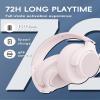 FLAMING SKOUL N30S - Adaptive Noise Cancelling with Smart Ambient Wireless Over Ear Headphones, Bluetooth, Up to 70H Battery Life with Speed Charge, Foldable Design, Support App (Pink - Skull) view 3
