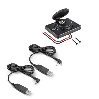 Anina 2pcs USB Power Supply Charger Cable Compatible with Yaesu Radio Walkie Talkie Charger Base Dual USB Car Charger Socket with Cap 12V/24V RV USB Outlet