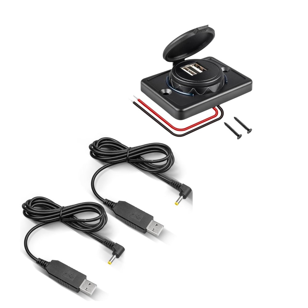 Anina 2pcs USB Power Supply Charger Cable Compatible with Yaesu Radio Walkie Talkie Charger Base Dual USB Car Charger Socket with Cap 12V/24V RV USB Outlet