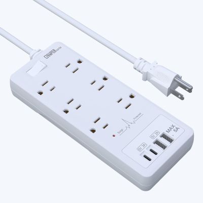 Super Electro Surge Protector Power Strip, Extension Cord with 6 Outlets(1875W/15A) and 2 USB A+2USB C Ports, ETL Listed, Wall Mountable, 1200J Surge Protector for Home, Office