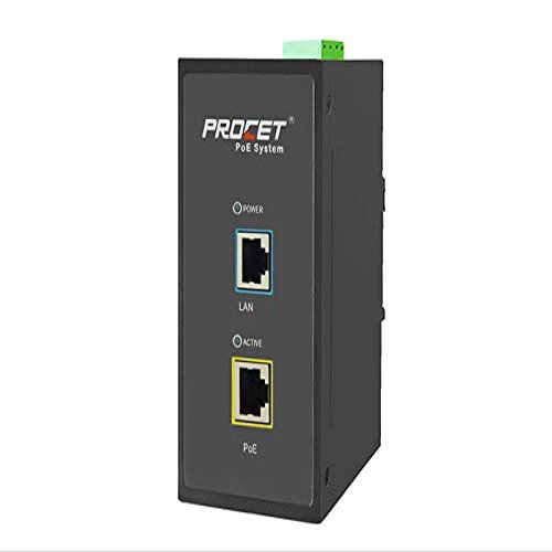 PROCET 10 Gbps Gigabit PoE++ Injector Din Rail, 60W Industrial Adapter with Wide Temp -40F to 149F, 6KV Surge Protection, AC/DC Input, IEEE802.3af/802.3at/802.3bt, PT-PSE105GB-AC-10