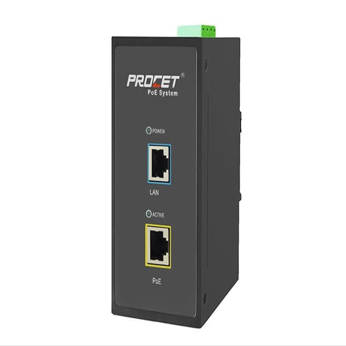 PROCET 10 Gbps Gigabit PoE+ Injector Din Rail, 30W Industrial PoE Adapter with Wide Temp -40F to 149F, 6KV Surge Protection, AC/DC Input, IEEE802.3af/802.3at, PT-PSE105G-AC-10