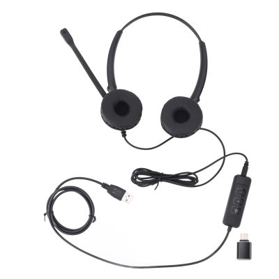 Comfort Fit Headset for Customer Service, Binaural Landline VoIP Headset with Flexible Noise Canceling Microphone and Volume Adjustment, Microphone Mute