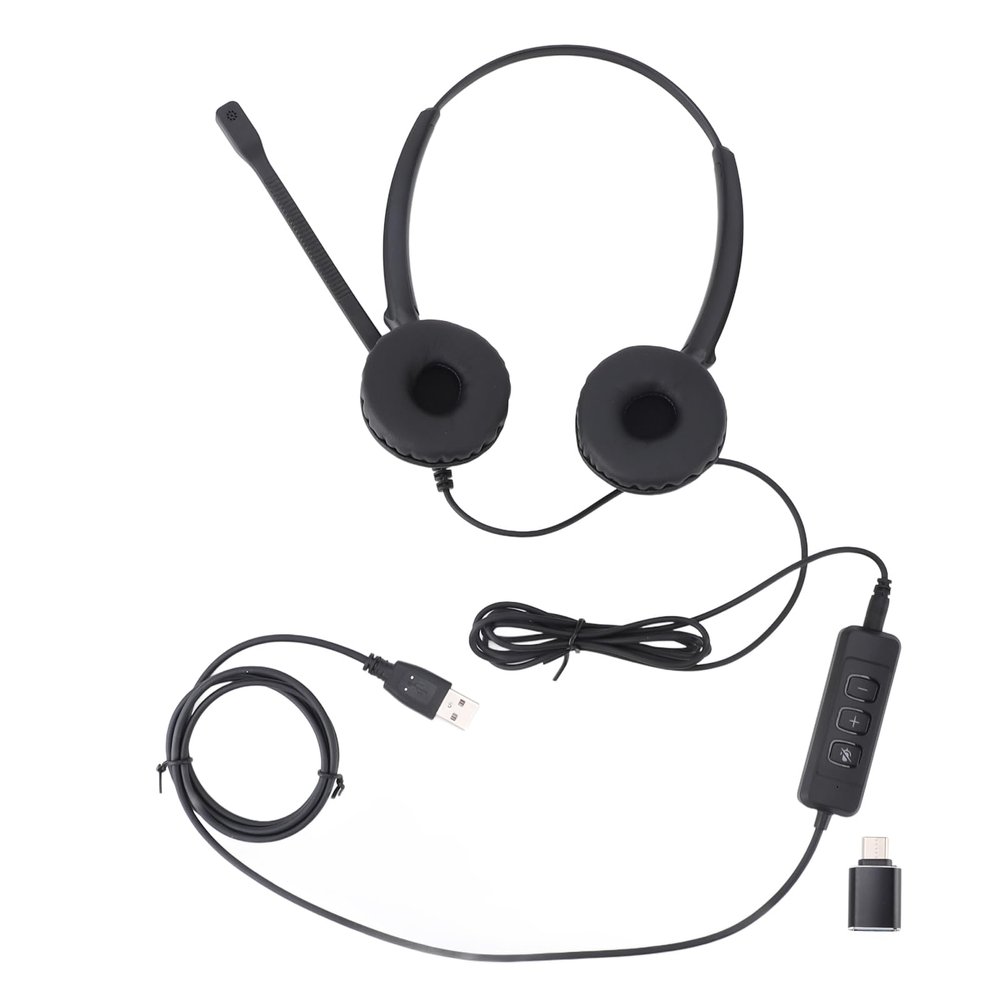 Comfort Fit Headset for Customer Service, Binaural Landline VoIP Headset with Flexible Noise Canceling Microphone and Volume Adjustment, Microphone Mute