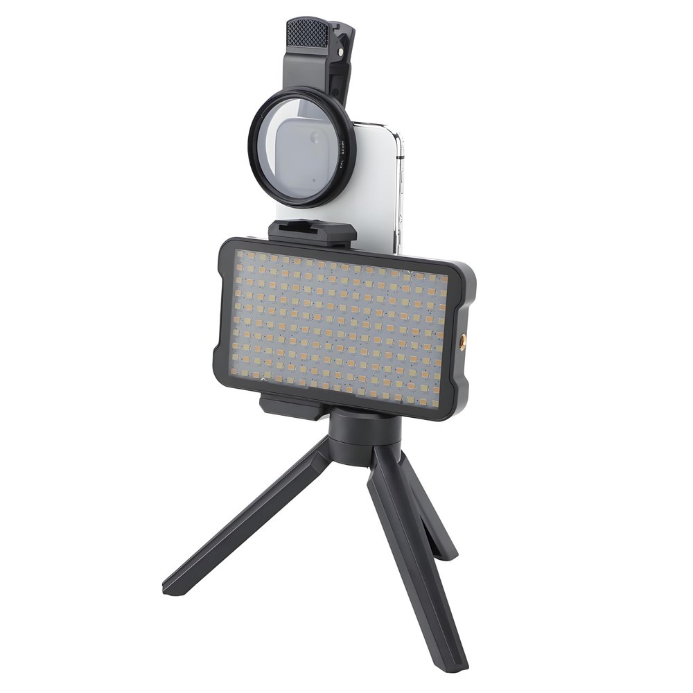 Selfie Light Reduce Reflected Fill Light with 52mm CPL Lens Filter, Adjustable Tripod, Rechargeable Battery for Photography, Live Streaming, 180 Beads, 2400K to 6400K