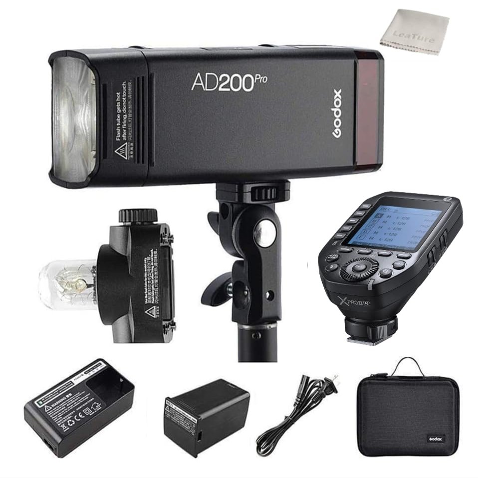 Godox AD200 Pro AD200Pro Strobe Pocket Flash for Nikon Camera, 200W TTL 1/8000s HSS and Godox XProII-N Flash Trigger, 500 Full Power Flashes, Bare Bulb/Speedlite Fresnel Flash Head Monolight