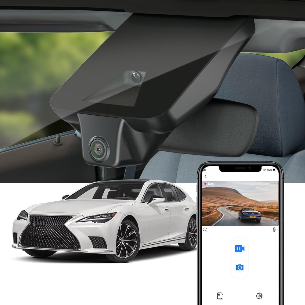 Fitcamx 4K Dash Cam for 2021-2023 Lexus LS 500 500h F Sport RWD AWD (Part No#50030), Integrated OEM Look, UHD 2160P Video, Built-in WiFi & APP, Loop Recording, G-Sensor, Easy to Install, 64GB Card