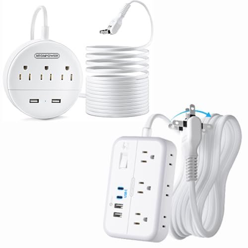 NTONPOWER Long Extension Cord 15FT, 1875W/15A 2 Prong to 3 Prong Outlet Adapter, 3 Outlets 2 USB Ports, Wall Mount 2 Prong Power Strip Flat Plug, 3 to 2 Prong Outlet Adapter for Old House, Office
