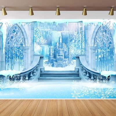 10x8ft Winter Wonderland Backdrop Blue Ice Snow Castle Snowflakes Photography Background Winter Girls Princess Birthday Party Decorations Portraits Supplies Photo Booth Props