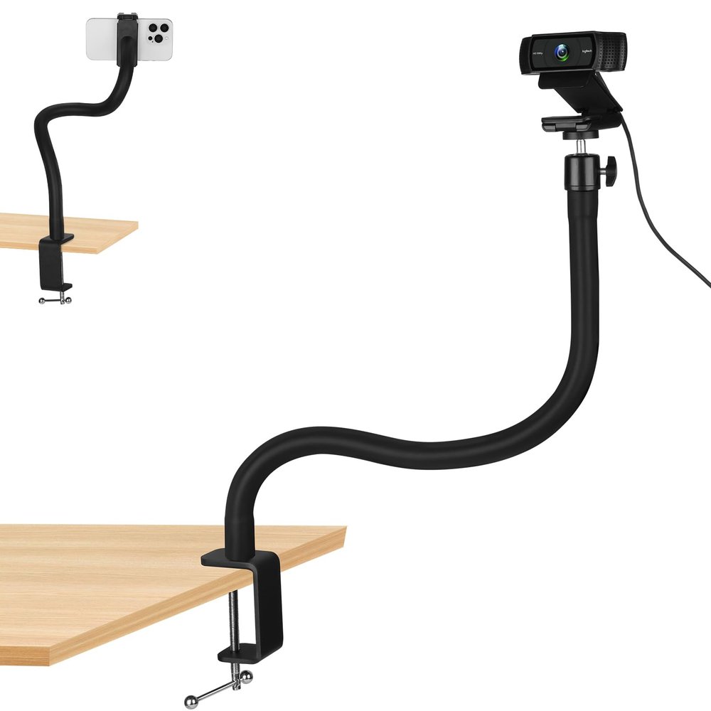 Webcam Stand for Desk,Camera Stand Desk Webcam Mount Clamp Clip,50cm Gooseneck Arm for Logitech Webcam C920/C920S/C920x/C922/C922x/C925e/C930/C930e/C615/C960/BRIO 4K/NexiGo N60/iPhone/Ring Light