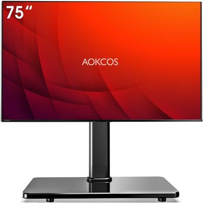 Swivel Universal TV Stand for 32-75 inch TVs with Tilt Down/Up, 8 Levels Height Adjustable Table Top TV Mount Stand with Stable Heavy Duty Tempered Glass Base, MAX VESA 600x400 mm, up to 99lbs, Black
