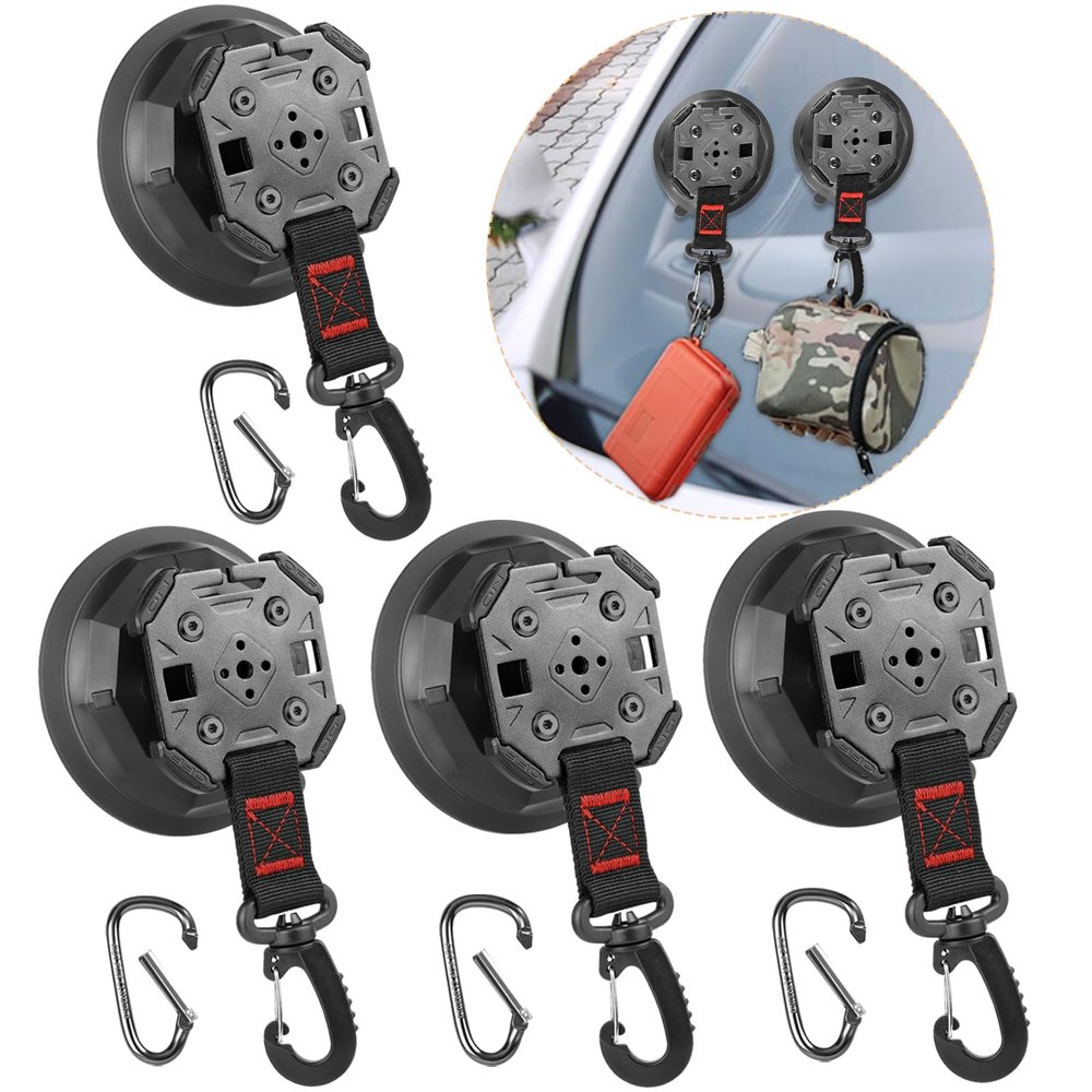 4 Pack Heavy Duty Tie Down Suction Cups, Strong Camping Suction Cup with Hook for Securing Tent Tarp, Twist-Lock Vacuum Anchors for Car Mount