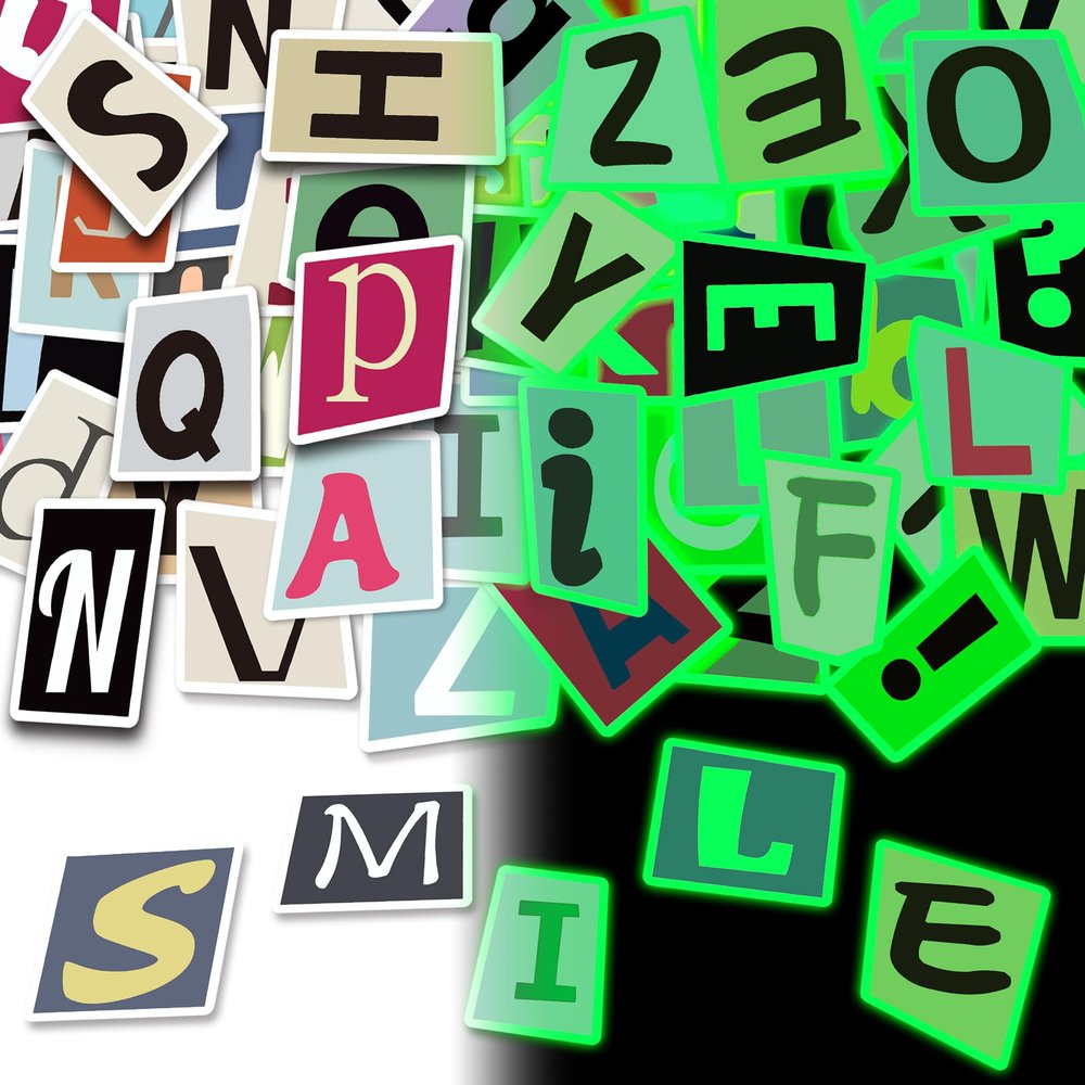 108 Pcs Alphabet Stickers Glow in The Dark, Vinyl Letters A-Z Water Bottle Sticker Pack for Teens, Waterproof Skateboard Laptop Decals for Adults Kids Girls Boys