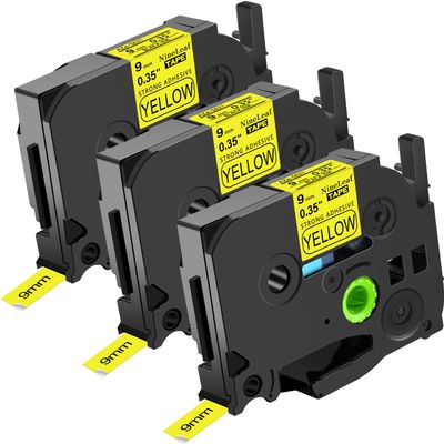NineLeaf 3pk Compatible for Brother P-Touch TZe-S621 TZ-S621 TZe-621 TZ-621 9mm 0.35 Black on Yellow Extra Strength Label Tape for PT-D450 PT-D400VP PT-D600 PT-D610BT Label Maker